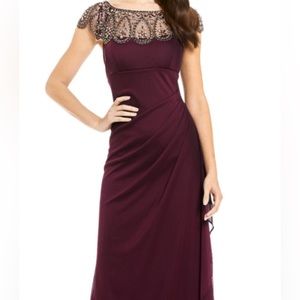Xscape Burgundy Beaded Gown